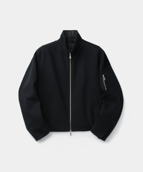 Pilot Leather Collar Jumper (Dark Navy)