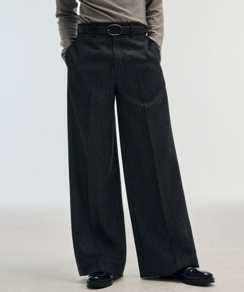 Samurai Wool Harringbone Wide Slacks Ash Black