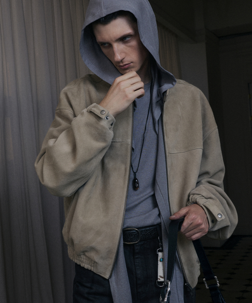 Luca Goat Suede Blouson Jacket Taupe Beige