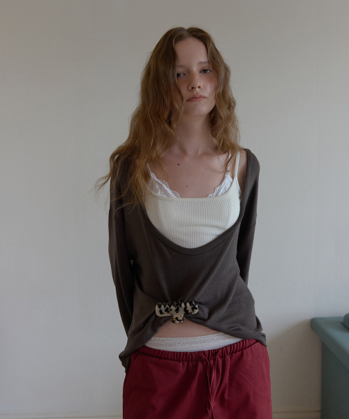 Bizz deep u-neck layered tee - Brown