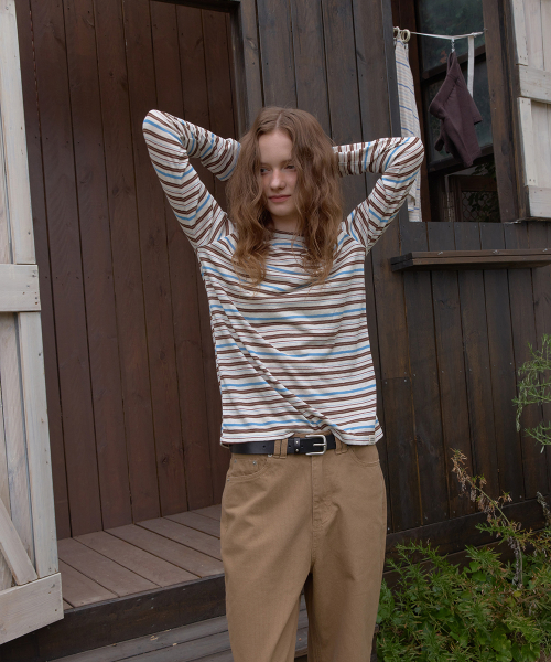 Comma stripe long sleeve tee - Brown