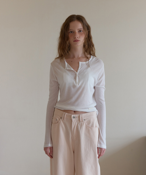 Fina button tencel layered tee - Ivory