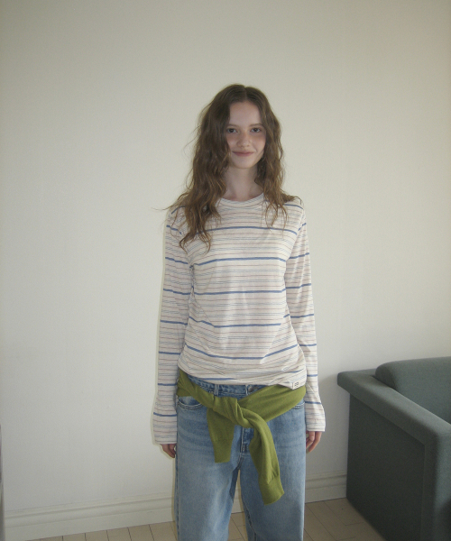 Comma stripe long sleeve tee - Skyblue