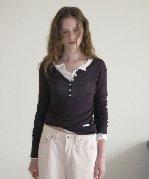 Fina button tencel layered tee - Purple