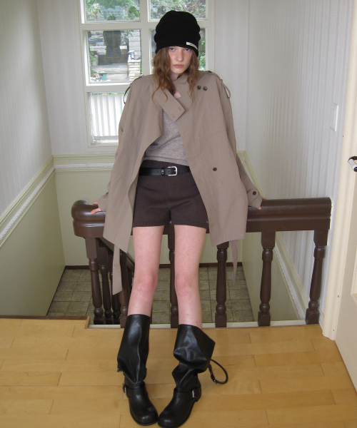 Nell high-neck half trench coat - Mocha beige