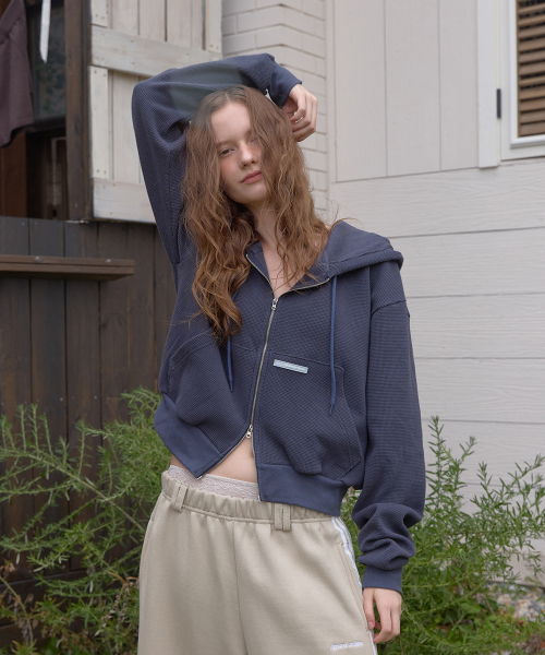 Slice waffle hoodie zip-up - Navy