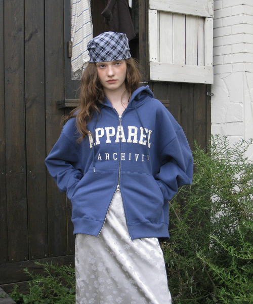 Mei patch hoodie zip-up - Cobalt blue