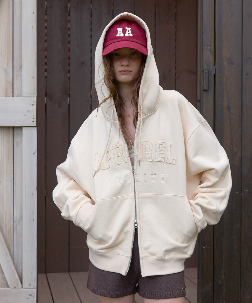 Mei patch hoodie zip-up - Cream