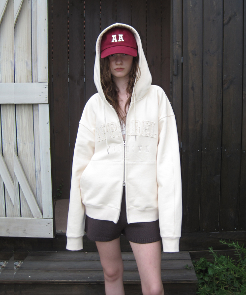 Mei patch hoodie zip-up - Cream