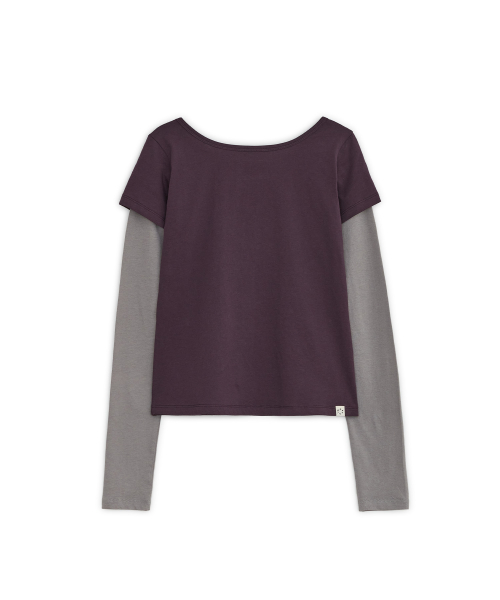 FLORAL LABEL LAYERED T-SHIRT, PURPLE