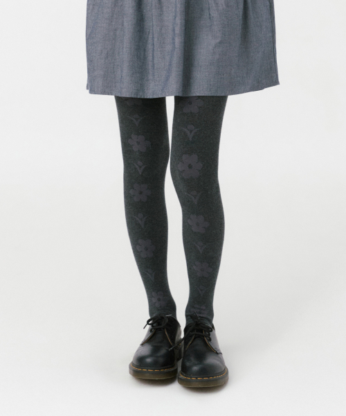 FLORAL PATTERN TIGHTS, CHARCOAL