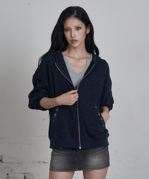 C HOODED KNIT ZIP-UP_NAVY