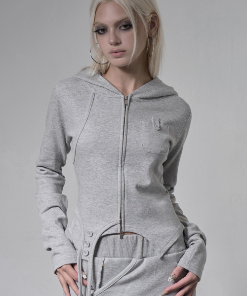 OVERLAY CROP HOODED ZIP-UP (MELANGE) F26ZA513