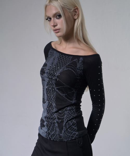 WEB STUD OFF-SHOULDER (BLACK) F26ZB525