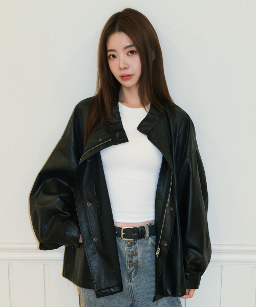 OVERFIT LEATHER FIELD JACKET [BLACK]