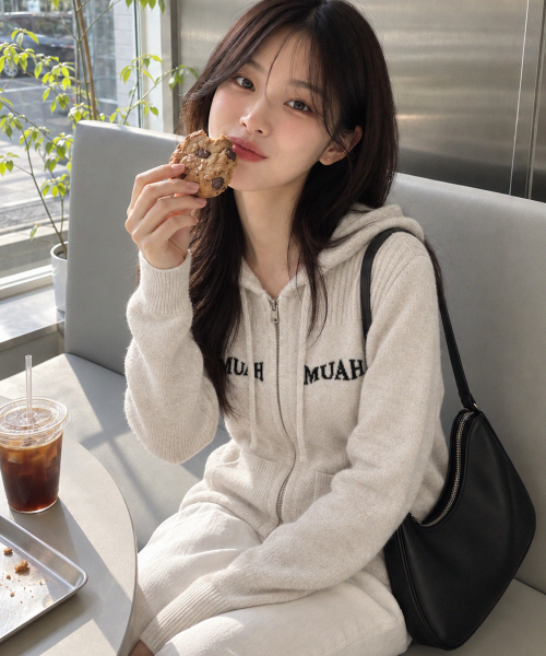 JACQUARD KNIT HOOD ZIPUP [OATMEAL]