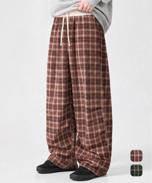 ONE-TUCK PLAID CHECK BANDING PANTS_2 COLOR