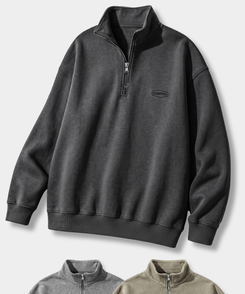 MOCK NECK QUARTER ZIP-UP SWEATSHIRT_3 COLOR