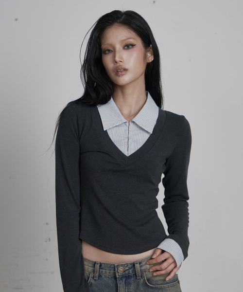 C HOOK OPEN SHIRT LAYERED TOP_WHITE