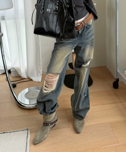 C VINTAGE DESTROYED WIDE DENIM PANTS_VINTAGE