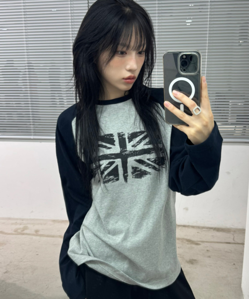 유니언잭 래글런 롱 슬리브[그레이]