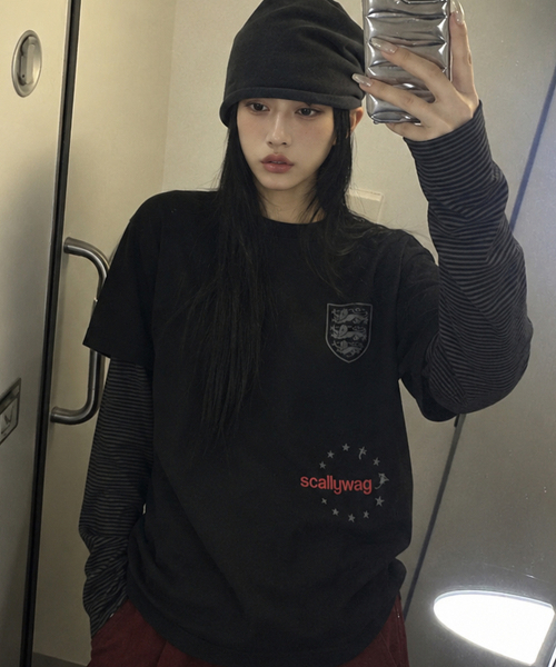 스트라이프 레이어드 롱 슬리브[블랙]