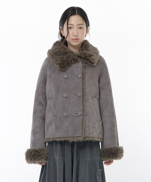Double button shearing fur mustang (Charcoal)
