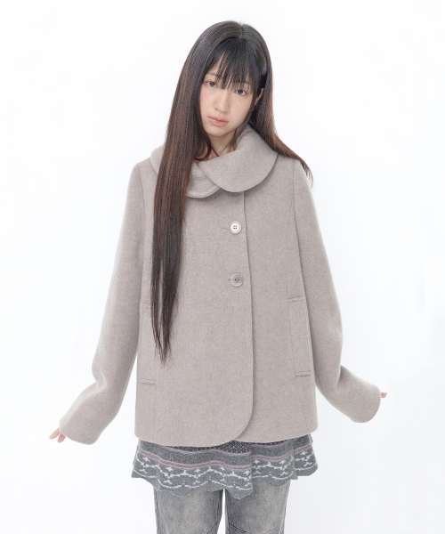 Oblique collar half coat (Pink beige)