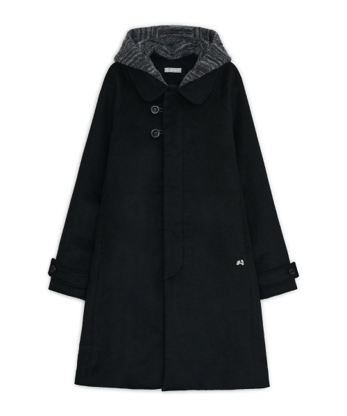 Attachable hooded single coat (Black)