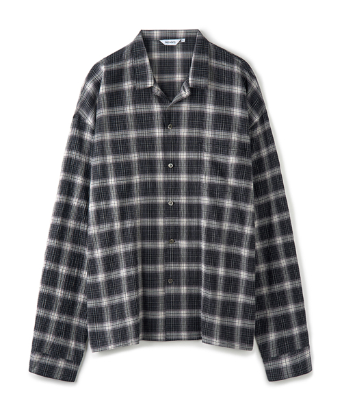 Blur Check Short Collar Shirts Black
