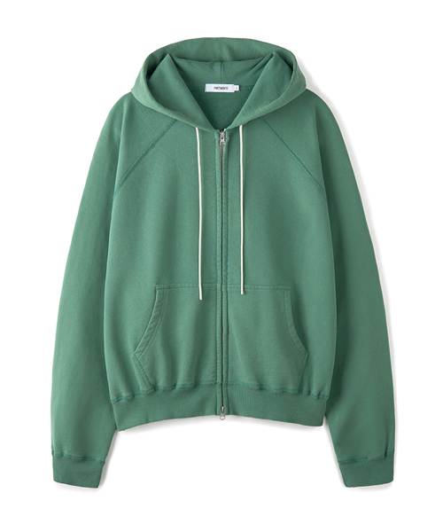 Cropped Zip Up Hoodie Dust Green