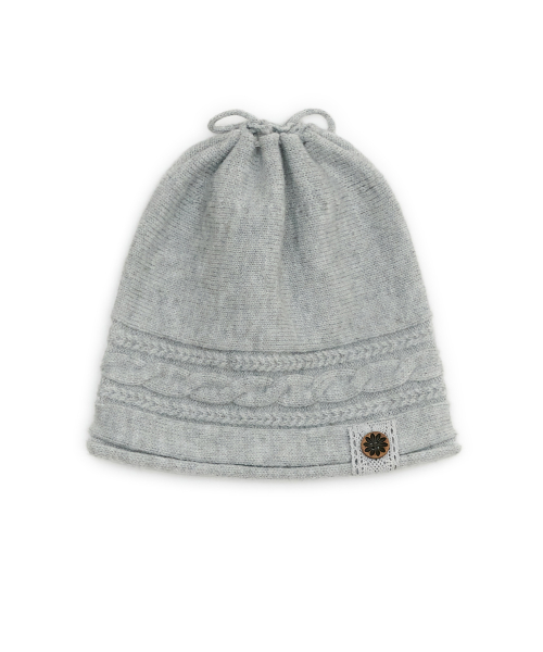Button cable knit string beanie (Light gray)