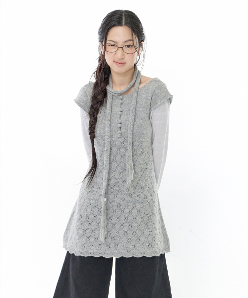 Pointelle reversible knit dress (Gray)