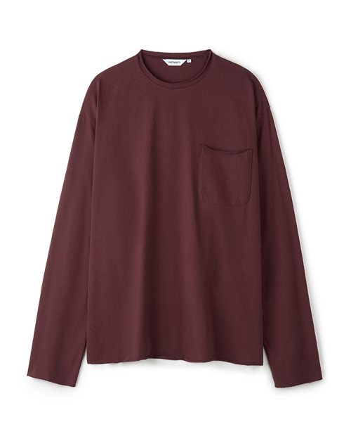 Raw Edge Pocket Long Sleeve Burgundy
