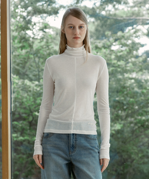 Ruffle Embroidered Mock-Neck T-Shirt J1TS020Q