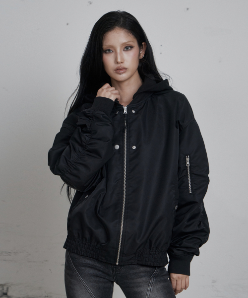 C TWO-WAY HOOD SHIRRING MA-1_BLACK