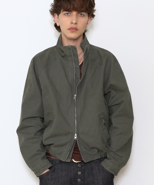 Binding High Neck Cotton Jacket KHAKI