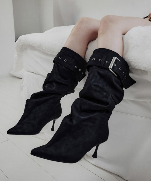 305 buckle slouchy boots  / black