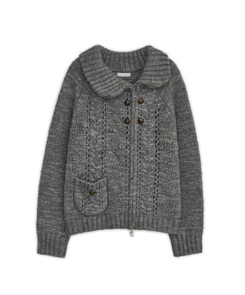 Oblique collar knit zip-up (Gray)