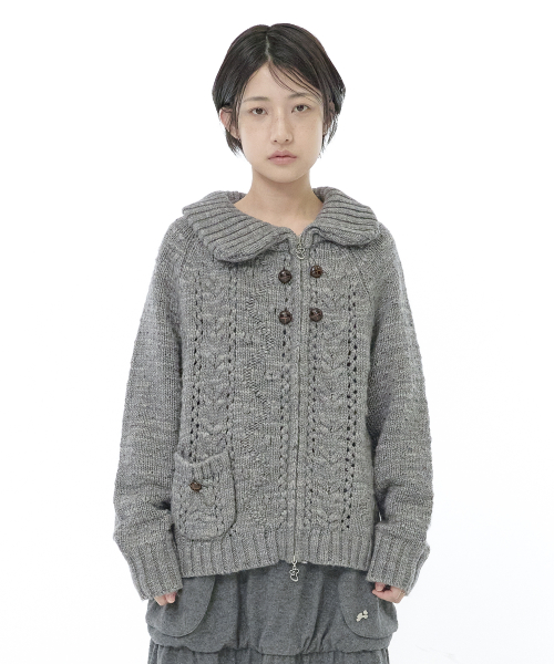 Oblique collar knit zip-up (Gray)