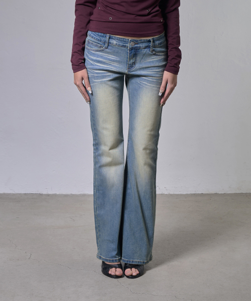 WASHED BOOTCUT PANTS (MID BLUE) F26ZD473