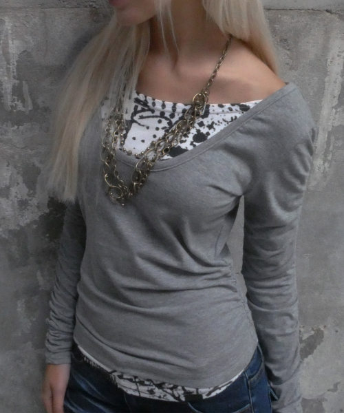 DOUBBLE LAYERED SHIRRING TOP (MELANGE) F26ZB524