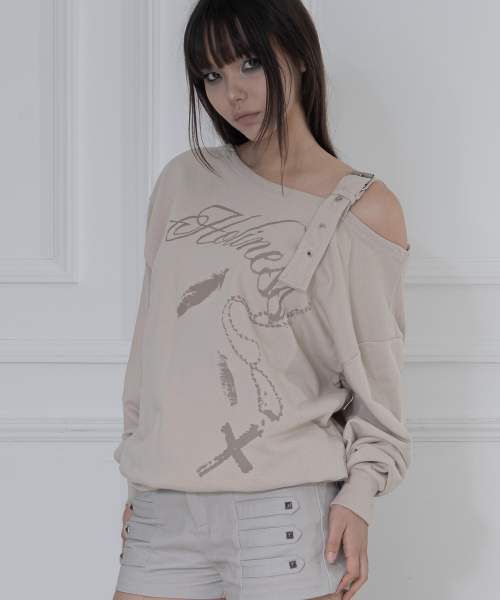 ONE-SHOULDER BUCKLE SWEATSHIRT (BEIGE) F26ZB063