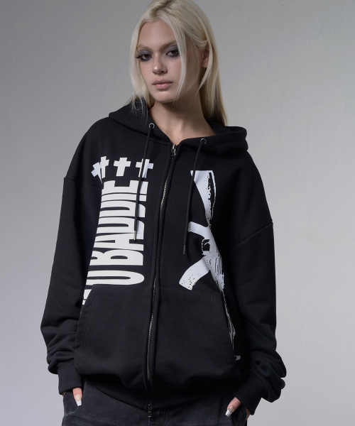 BADDIE HOODED ZIP-UP (BLACK) F26ZA511