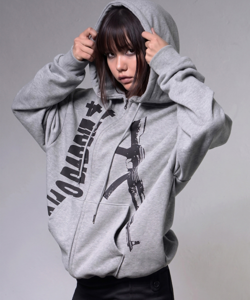 BADDIE HOODED ZIP-UP (MELANGE GRAY) F26ZA511