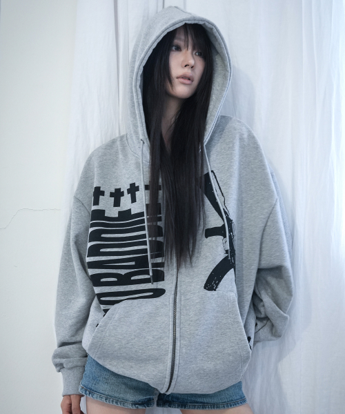 BADDIE HOODED ZIP-UP (MELANGE GRAY) F26ZA511