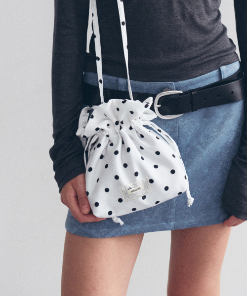 DOT SATIN BUCKET BAG WHITE