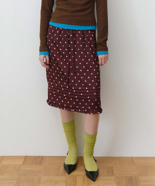 DOT PINTUCK FRILL SKIRT BURGUNDY