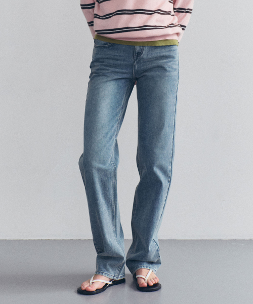 LOW RISE VINTAGE STRAIGHT DENIM WASHED BLUE