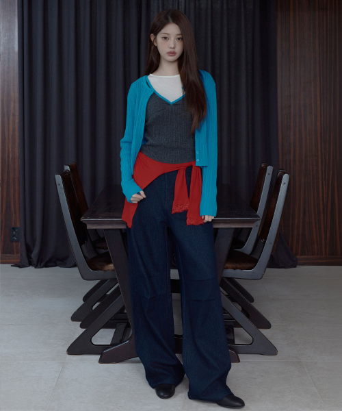 PINTUCK WIDE CURVED DENIM DARK INDIGO